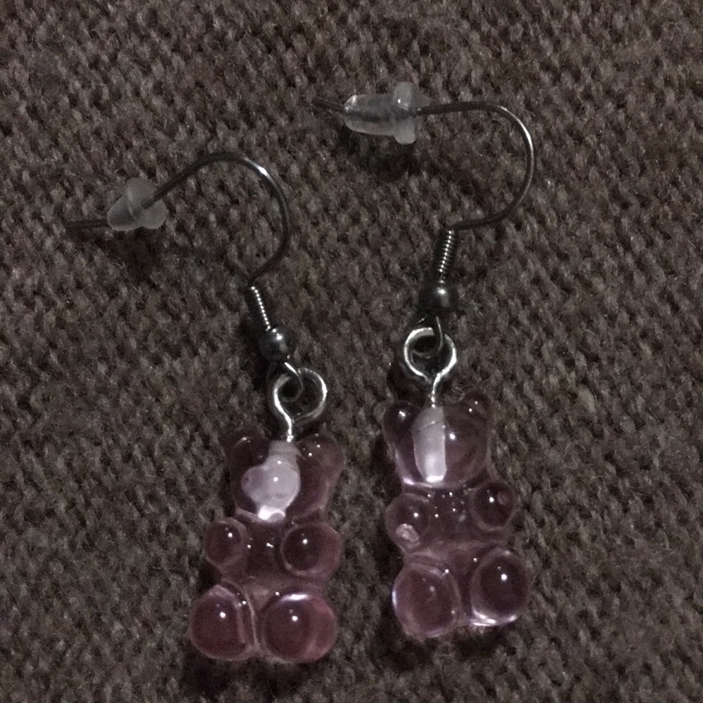 Clear pink gummy bear earrings !